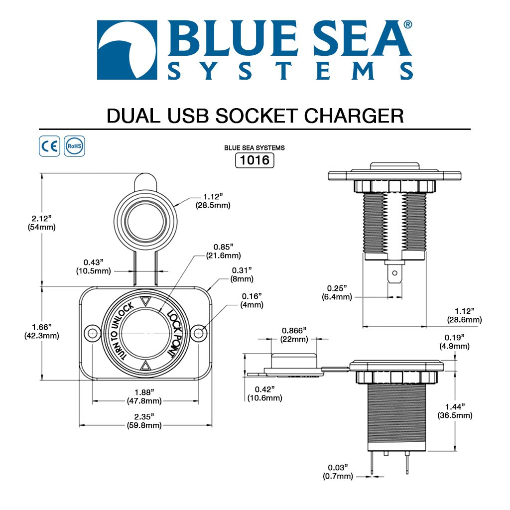 Blue Sea Dual 2.1A USB Charger Socket image 4